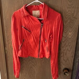 Free People Vibrant Red Leather Jacket